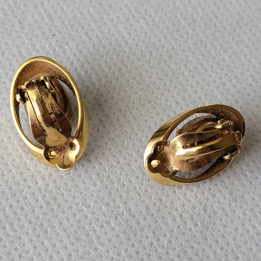 Vintage Karatclad by Bell Jade Earrings 22k HGE Clip On Earrings